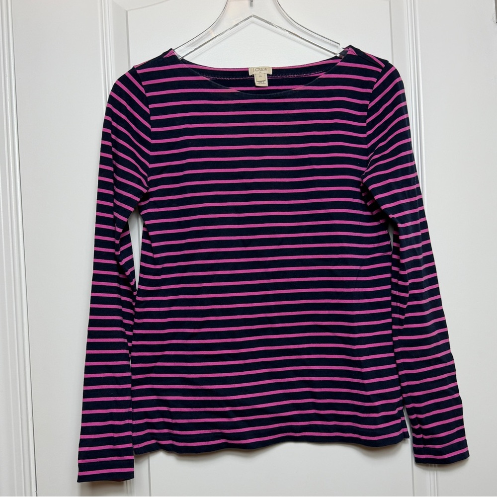 J.Crew Navy and Pink Striped Long Sleeve Top Size XS GUC